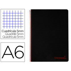 CUADERNO ESPIRAL LIDERPAPEL A6 MICRO WONDER TAPA PLASTICO 120H 90 GR CUADRO 5MM 4 BANDAS COLOR NEGRO