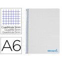 CUADERNO ESPIRAL LIDERPAPEL A6 MICRO WONDER TAPA PLASTICO 120H 90 GR CUADRO 5MM 4 BANDAS COLOR GRIS