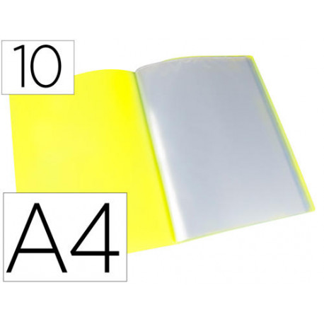 CARPETA LIDERPAPEL ESCAPARATE 10 FUNDAS POLIPROPILENO DIN A4 AMARILLO FLUOR OPACO