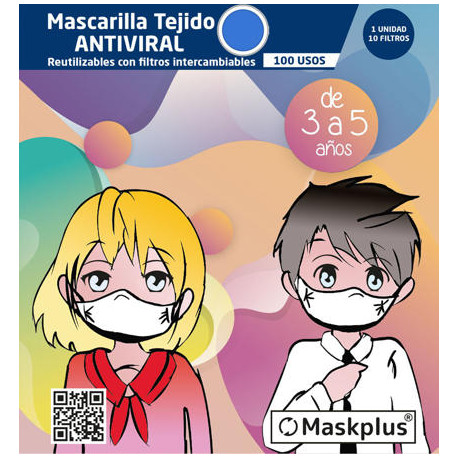 Mascarilla Maskplus Kids 3-5 a?os con 10 filtros de papel  (Azul)