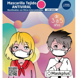 Mascarilla Maskplus Kids 3-5 a?os con 10 filtros de papel  (Fucsia)