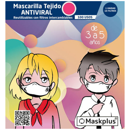 Mascarilla Maskplus Kids 3-5 a?os con 10 filtros de papel  (Fucsia)