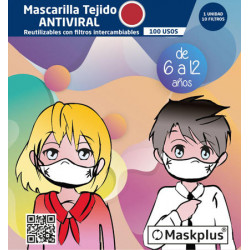 Mascarilla Maskplus Kids 6-12 a?os con 10 filtros de papel (Granate)