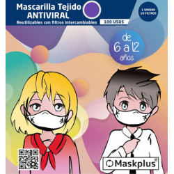 Mascarilla Maskplus Kids 6-12 a?os con 10 filtros de papel (Lila)