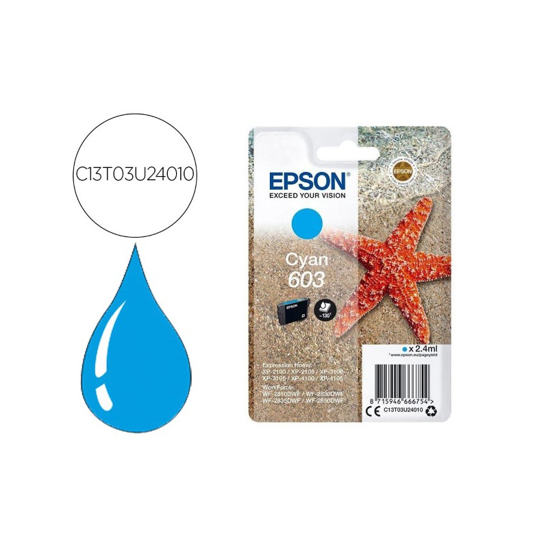 INK-JET EPSON 603 XP-2100 / 2105 / 3100 / 4100 / WF-2810 / 2830 / 2835 / 2850 CIAN 130 PAGINAS