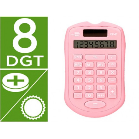 CALCULADORA LIDERPAPEL BOLSILLO XF41 8 DIGITOS SOLAR Y PILAS COLOR ROSA 94X59,5X10,5MM