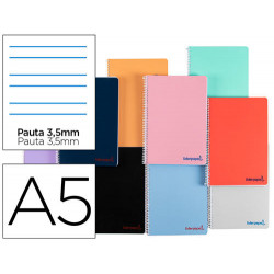 CUADERNO ESPIRAL LIDERPAPEL A5 WONDER TAPA PLASTICO 80H 90G PAUTA 3,5MM CON MARGEN COLORES SURTIDOS