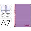 CUADERNO ESPIRAL LIDERPAPEL A7 MICRO WONDER TAPA PLASTICO 100H 90 GR CUADRO 5MM 4 BANDAS COLOR VIOLE