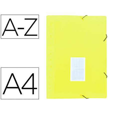 CARPETA LIDERPAPEL CLASIFICADOR FUELLE POLIPROPILENO DIN A4 AMARILLO FLUOR OPACO 13 DEPARTAMENTOS