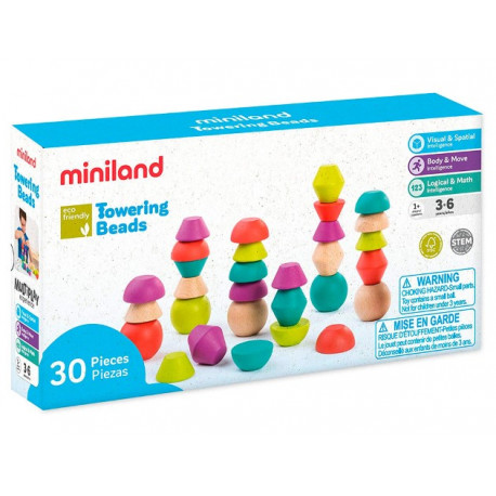 JUEGO MINILAND TOWERING BEADS PIEZAS DE MADERAS PARA TRABAJAR LA LOGICA