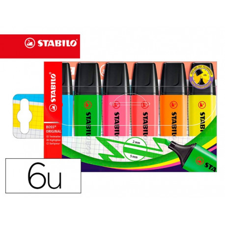 ROTULADOR STABILO BOSS FLUORESCENTE 70 ESTUCHE DE 6 UNIDADES COLORES SURTIDOS