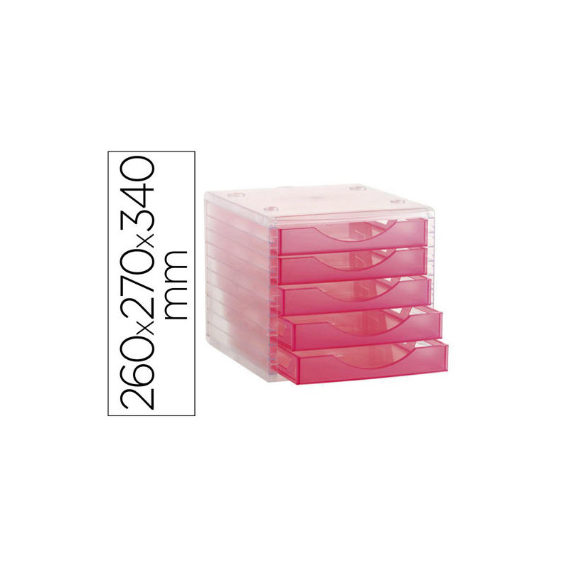 FICHERO CAJONES DE SOBREMESA ARCHIVO 2000 APILABLE 5 CAJONES FUCSIA TRANSLUCIDO 260X270X340 MM