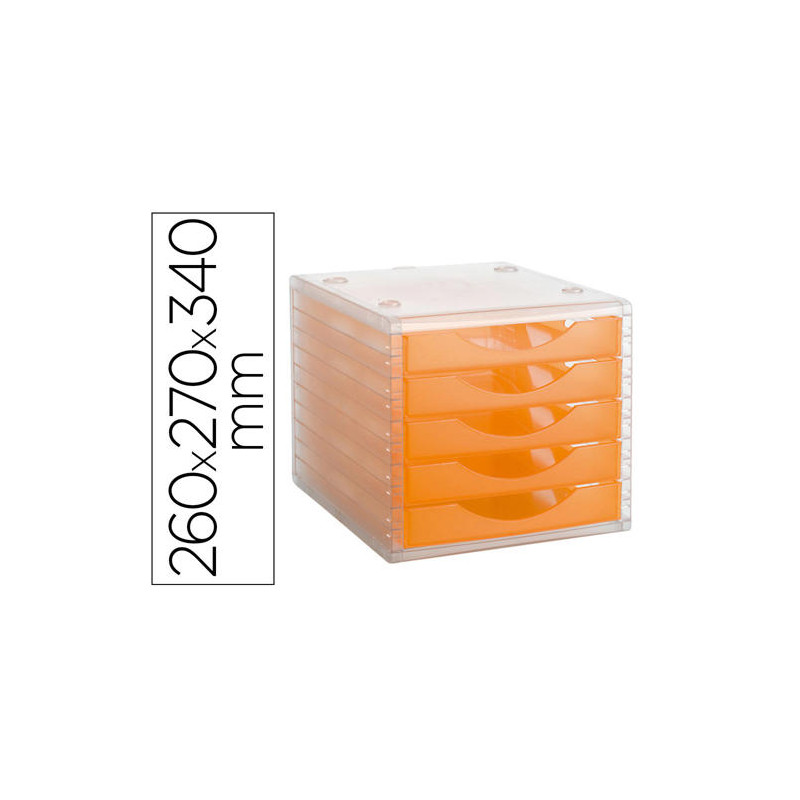 FICHERO CAJONES DE SOBREMESA ARCHIVO 2000 APILABLE 5 CAJONES NARANJA TRANSLUCIDO 260X270X340 MM