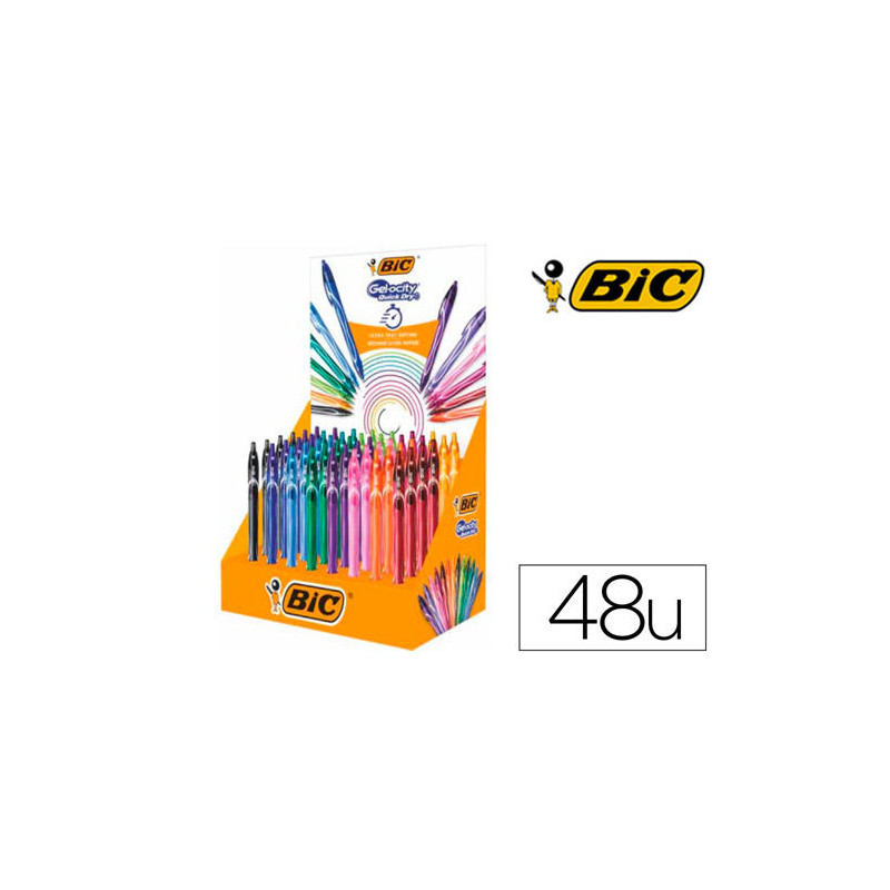 BOLIGRAFO BIC GELOCITY QUICK DRY EXPOSITOR DE 48 UNIDADES COLORES SURTIDOS