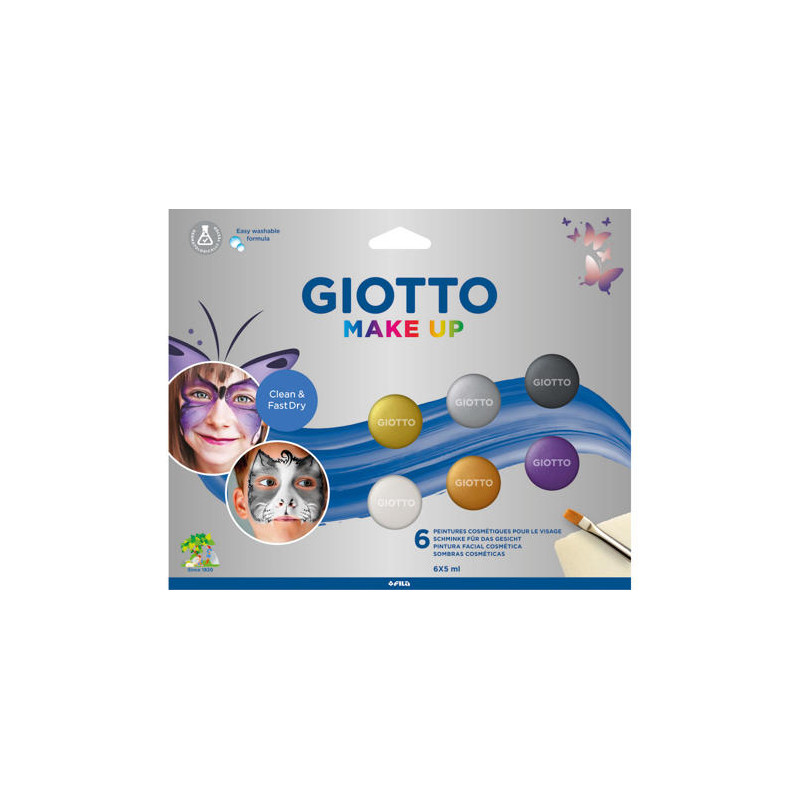 SET GIOTTO MAKE UP PINTURA FACIAL 6 BOTES 5 ML COLORES METALICOS