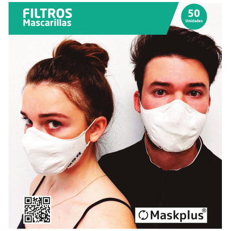 50 recambios de filtro de papel para mascarilla Maskplus. 