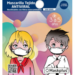 Mascarilla Maskplus Kids 3-5 a?os con 10 filtros de papel (Blanca) 