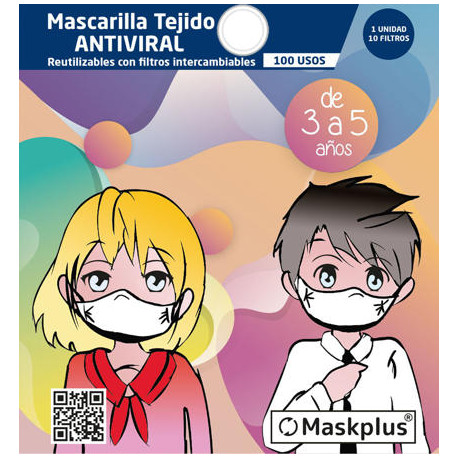 Mascarilla Maskplus Kids 3-5 a?os con 10 filtros de papel (Blanca) 