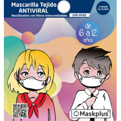 Mascarilla Maskplus Kids 6-12 a?os con 10 filtros de papel (Blanca) 