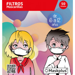 50 recambios de filtro de papel 6-12 a?os para mascarillas Maskplus 