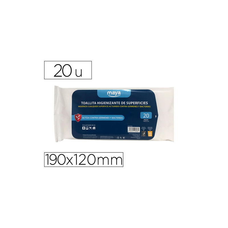 TOALLITA DESINFECTANTE PARA SUPERFICIES MEDIDAS 190 X 120 MM PACK 20 UNIDADES