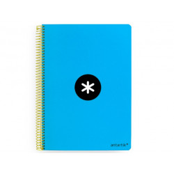 CUADERNO ESPIRAL A4 ANTARTIK TAPA DURA 80H 90GR CUADRO 4MM CON MARGEN COLOR AZUL