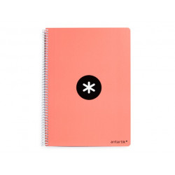 CUADERNO ESPIRAL A4 ANTARTIK TAPA DURA 80H 90GR CUADRO 4MM CON MARGEN COLOR CORAL