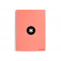 CUADERNO ESPIRAL A4 ANTARTIK TAPA DURA 80H 90GR CUADRO 4MM CON MARGEN COLOR CORAL