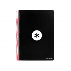 CUADERNO ESPIRAL A4 ANTARTIK TAPA DURA 80H 90GR CUADRO 4MM CON MARGEN COLOR NEGRO