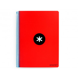 CUADERNO ESPIRAL A4 ANTARTIK TAPA DURA 80H 90GR CUADRO 4MM CON MARGEN COLOR ROJO