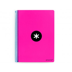 CUADERNO ESPIRAL A4 ANTARTIK TAPA DURA 80H 90GR CUADRO 4MM CON MARGEN COLOR ROSA FLUOR