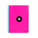 CUADERNO ESPIRAL A4 ANTARTIK TAPA DURA 80H 90GR CUADRO 4MM CON MARGEN COLOR ROSA FLUOR