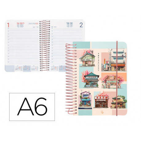 AGENDA ESPIRAL LIDERPAPEL SANTORINI A6 2025 DIA PAGINA MOSAICO PAPEL 60 GR