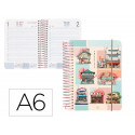 AGENDA ESPIRAL LIDERPAPEL SANTORINI A6 2025 DIA PAGINA MOSAICO PAPEL 60 GR