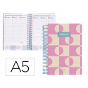 AGENDA ESPIRAL LIDERPAPEL CLASSIC A5 2025 SEMANA VISTA COLOR ROSA PAPEL 70 GR