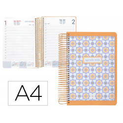 AGENDA ESPIRAL LIDERPAPEL PERISSA A4 2025 DIA PAGINA COLOR NARANJA PAPEL 80 GR