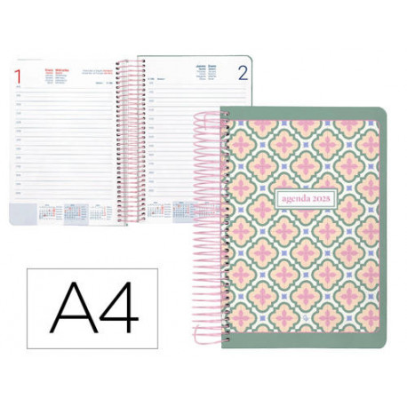 AGENDA ESPIRAL LIDERPAPEL PERISSA A4 2025 DIA PAGINA VERDE PAPEL 80 GR