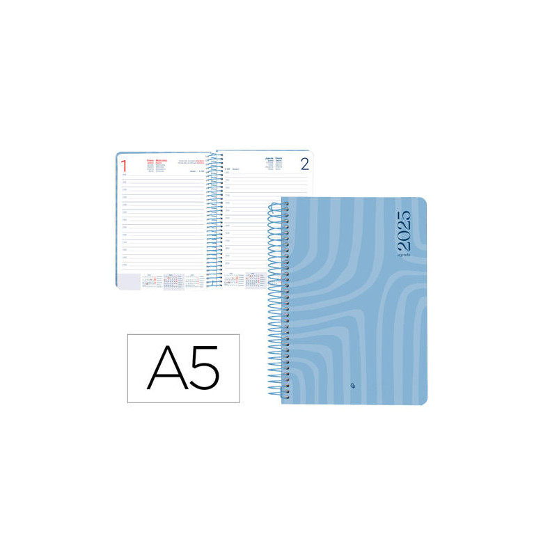 AGENDA ESPIRAL LIDERPAPEL SYROS A5 2025 DIA PAGINA COLOR AZUL PAPEL 60 GR