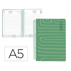 AGENDA ESPIRAL LIDERPAPEL SYROS A5 2025 DIA PAGINA COLOR VERDE PAPEL 60 GR