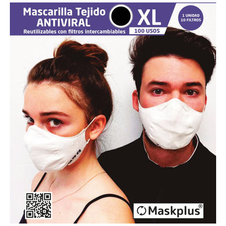 Mascarilla Adultos XL Maskplus con 10 filtros de papel (Negra)