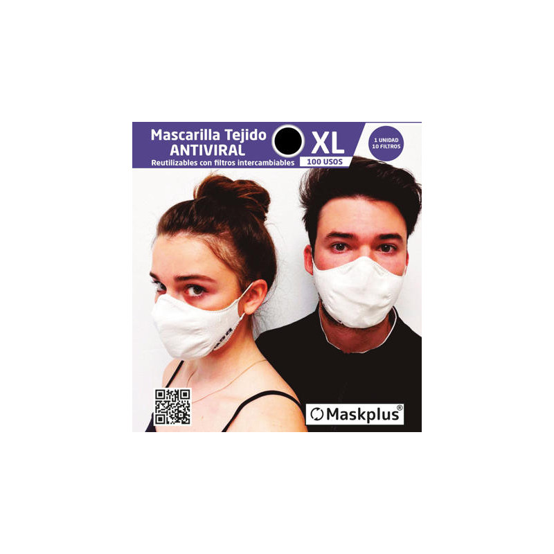 Mascarilla Adultos XL Maskplus con 10 filtros de papel (Negra)