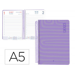 AGENDA ESPIRAL LIDERPAPEL SYROS A5 2025 DIA PAGINA COLOR MORADO PAPEL 60 GR