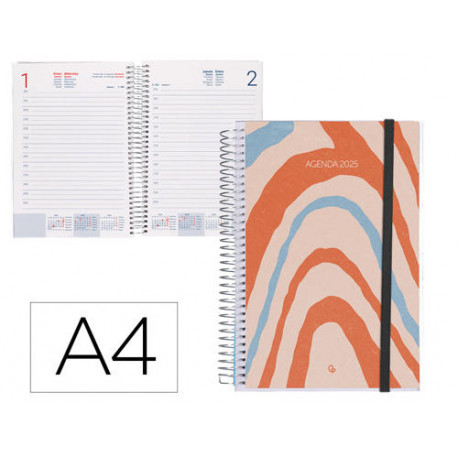 AGENDA ESPIRAL LIDERPAPEL TINOS A4 2025 PERSONALIZABLE DIA PAGINA PAPEL 70 GR