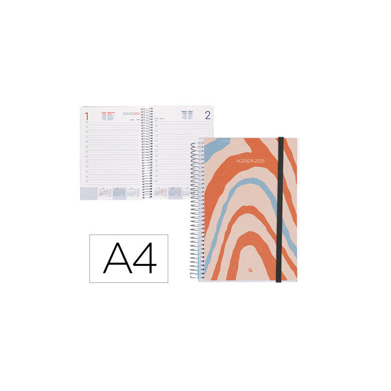 AGENDA ESPIRAL LIDERPAPEL TINOS A4 2025 PERSONALIZABLE DIA PAGINA PAPEL 70 GR