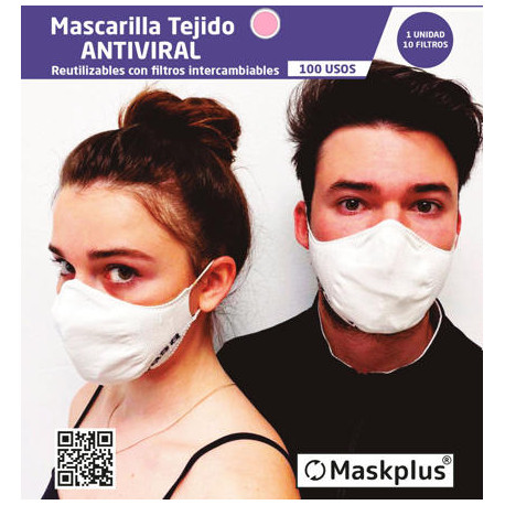 Mascarilla Maskplus Adulto con 10 filtros de papel (Rosa palo)