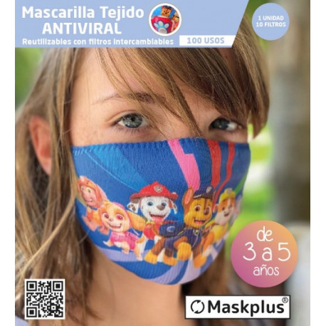 Mascarilla Kids 3-5 a?os Patrulla Canina (1) Maskplus con 10 filtros de papel (1 unidad)