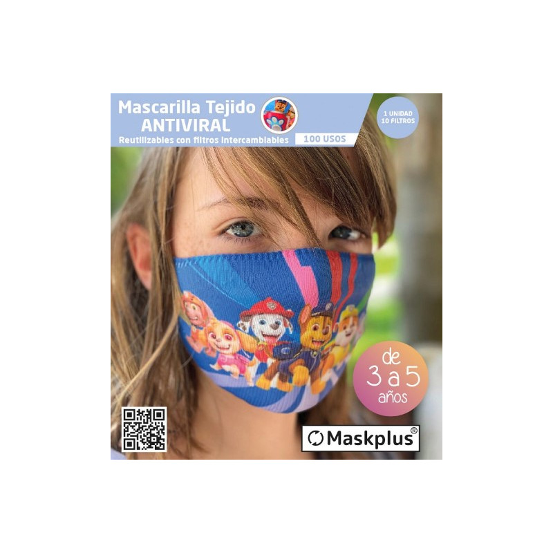 Mascarilla Kids 3-5 a?os Patrulla Canina (1) Maskplus con 10 filtros de papel (1 unidad)