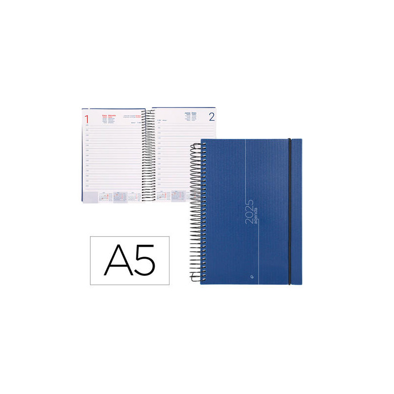 AGENDA ESPIRAL LIDERPAPEL OLBIA A5 2025 DIA PAGINA COLOR AZUL PAPEL 60 GR