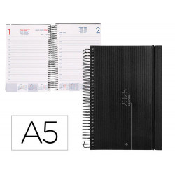 AGENDA ESPIRAL LIDERPAPEL OLBIA A5 2025 DIA PAGINA COLOR NEGRO PAPEL 60 GR