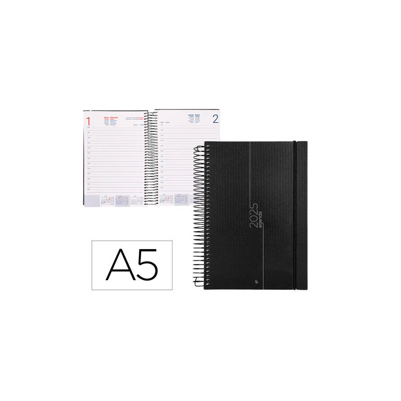 AGENDA ESPIRAL LIDERPAPEL OLBIA A5 2025 DIA PAGINA COLOR NEGRO PAPEL 60 GR